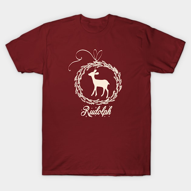 Merry Christmas quotes with cute reindeer design T-Shirt by Sticker deck